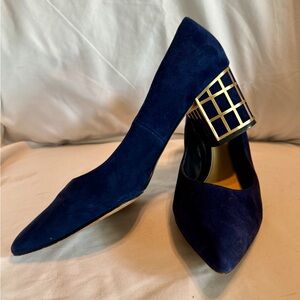 Brian Atwood Karina Blue suede pumps.